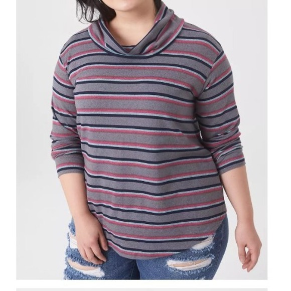 Lane Bryant Tops - Lane Bryant Striped Cowl Neck Long Sleeve Tee Top Stretch Size 18/20